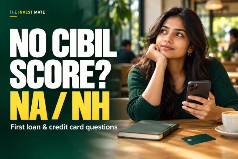 Editorial cover reading No CIBIL score? NA / NH, with a first-time borrower illustration and first loan and credit card questions subtitle.